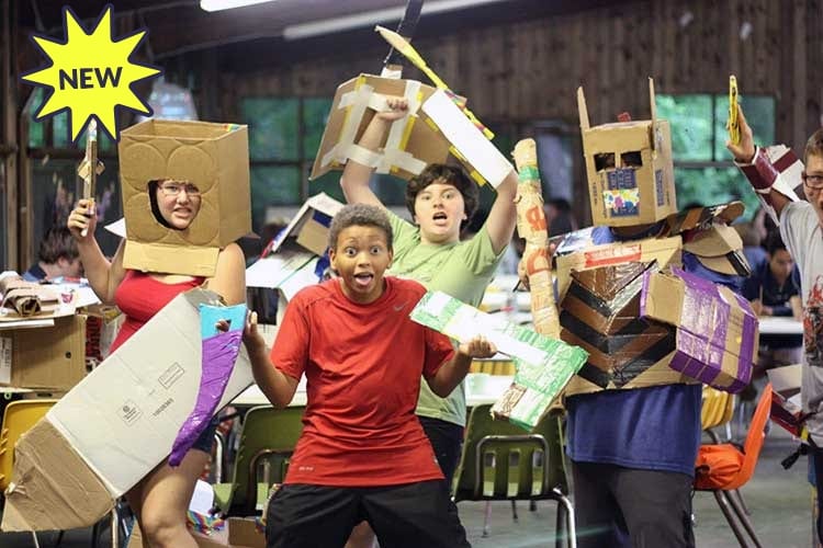 Younger campers in crazy cardboard